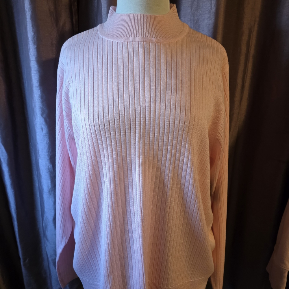 Sag Harbor Light Pink Ribbed Turtleneck Sweater